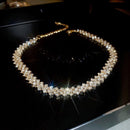 Luxo Brilhante Completo Strass Gargantilha Colar para Mulheres, Colares De Crist